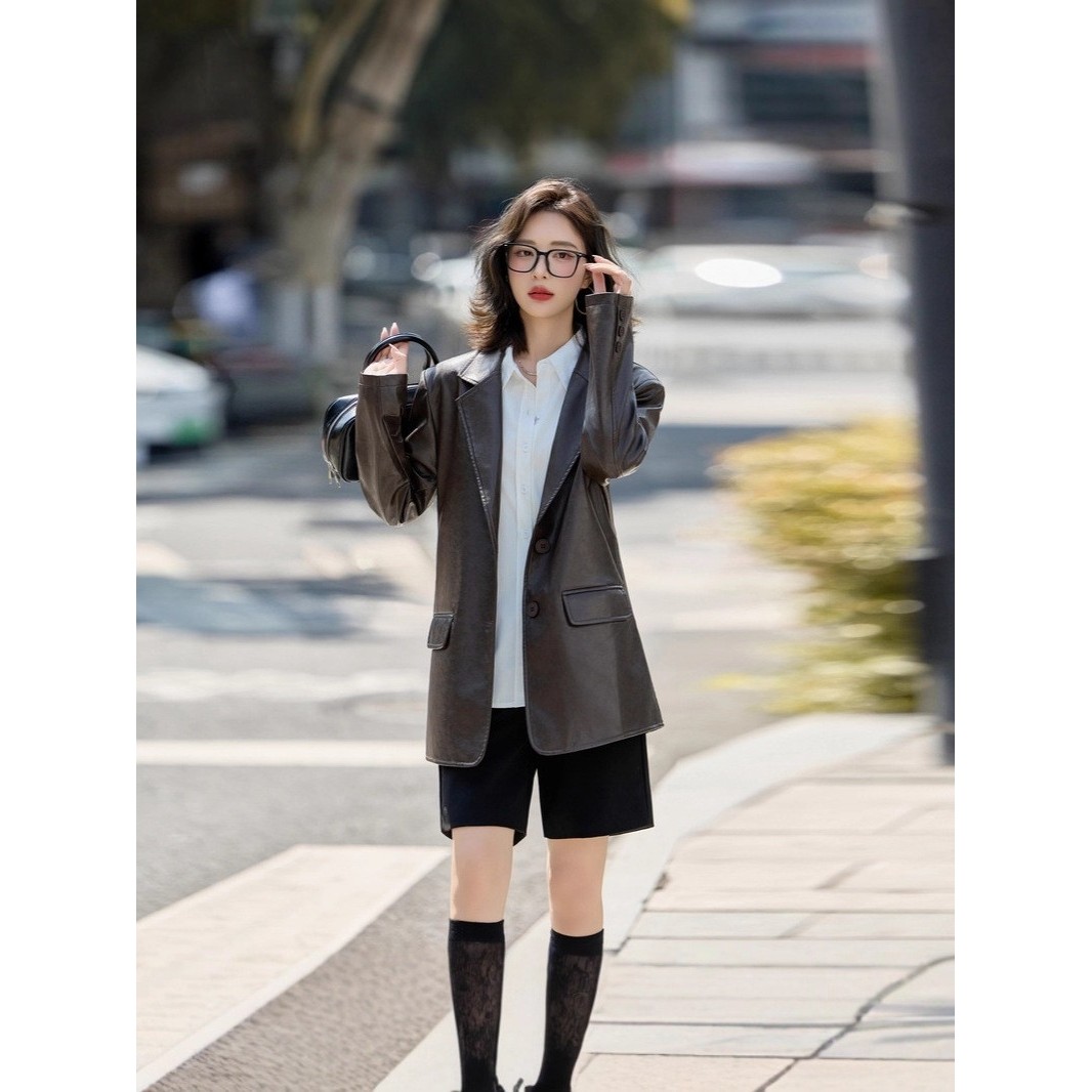 官网女装夏易菲皮衣西装外套女2026秋新款百搭复古气质休闲时尚宽,女装/女士精品,西装,淘宝优惠券,粉丝福利购,淘宝优惠卷