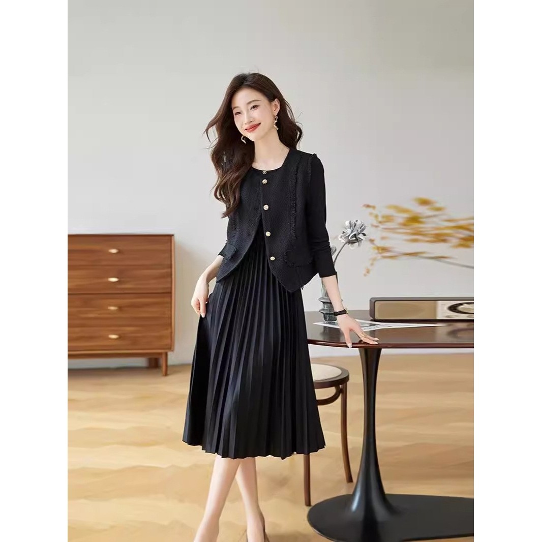 官网女装夏易菲小香风连衣裙2026秋装感显身材马甲垂坠感长袖百褶,女装/女士精品,大码套装,淘宝优惠券,粉丝福利购,淘宝优惠卷