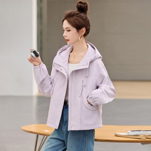 官网女装夏易菲超火减龄紫色外套女2026春秋新款宽松连帽巨好看风