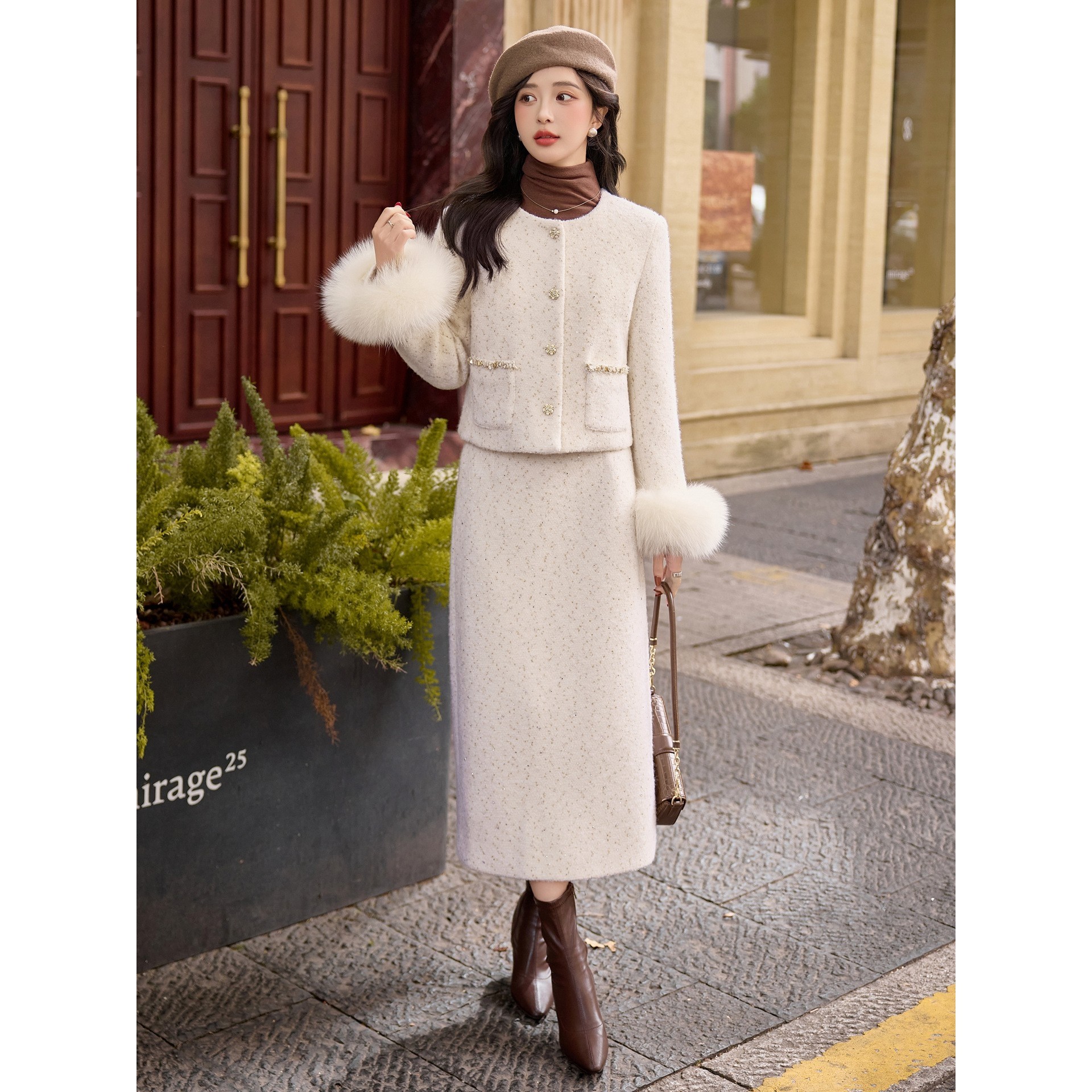 官网女装夏易菲2026冬装新款粗纺长裙套装55%羊毛90%白鸭绒棉,女装/女士精品,皮草,淘宝优惠券,粉丝福利购,淘宝优惠卷