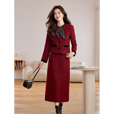 官网女装夏易菲气质小香风套装裙子女秋冬装2026秋冬季新款名媛时