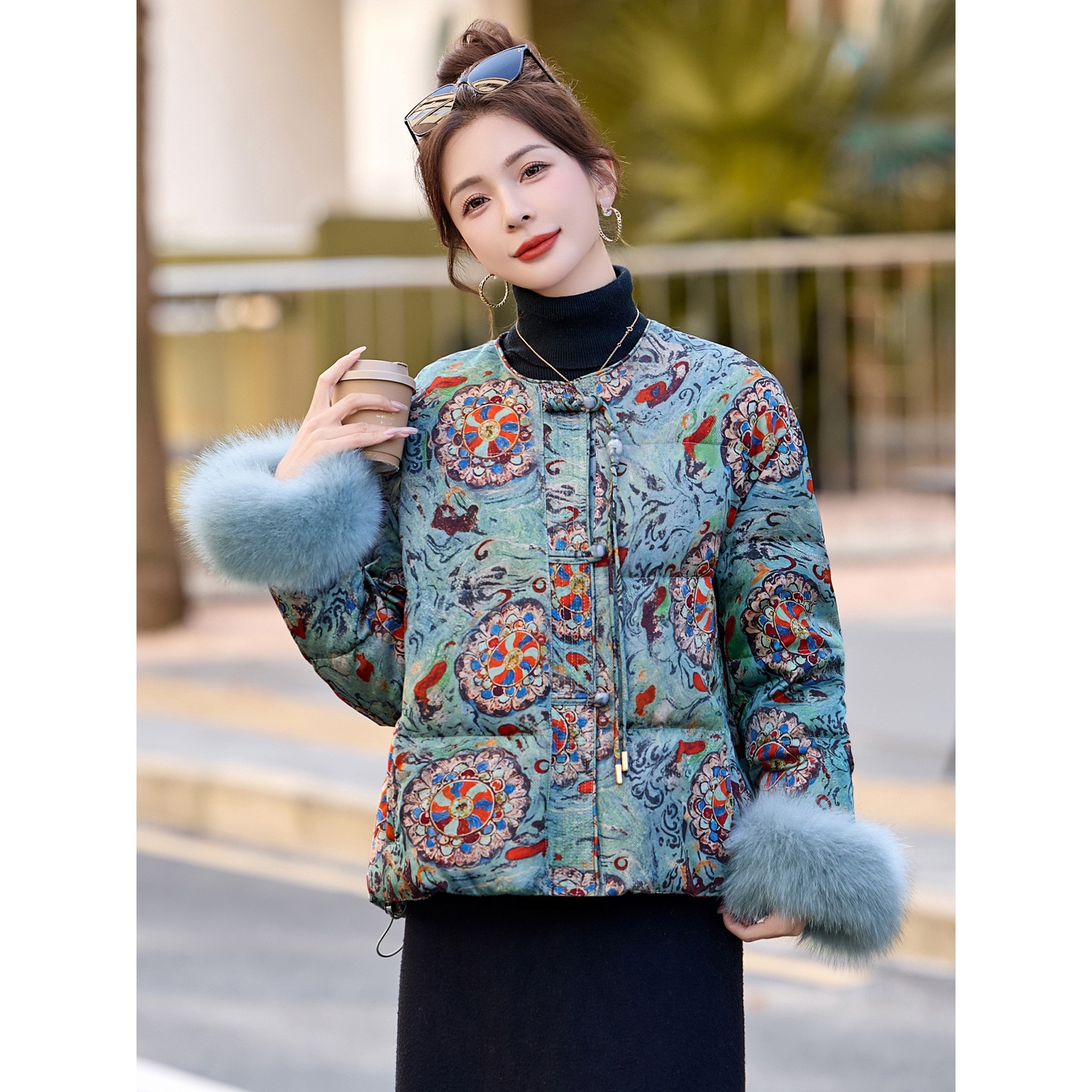 官网女装夏易菲时尚洋气白鸭绒新中式羽绒服女2025冬季新款狐狸毛