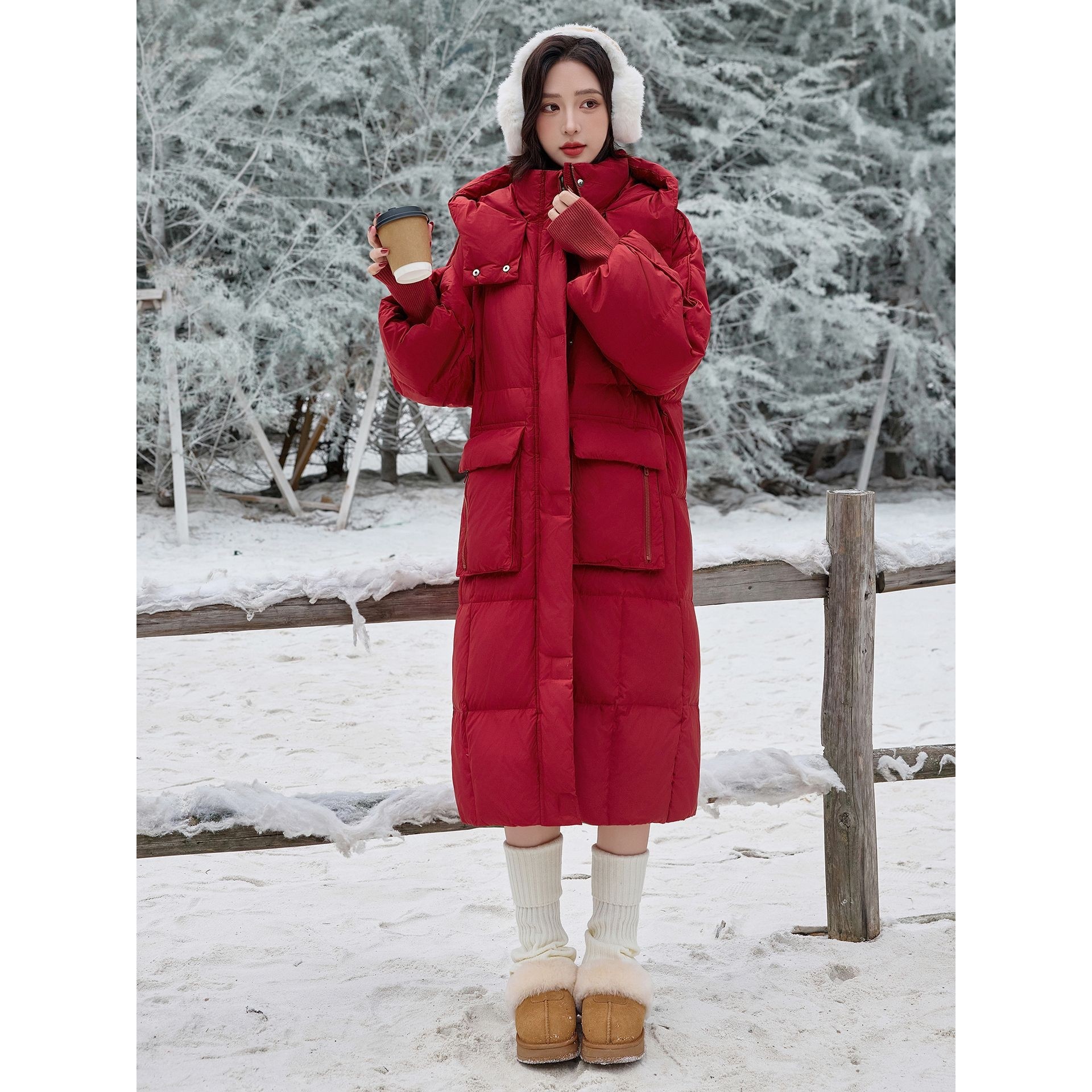官网女装夏易菲韩系大红长款羽绒服2026冬装新款休闲年货喜庆连帽,女装/女士精品,羽绒服,淘宝优惠券,粉丝福利购,淘宝优惠卷