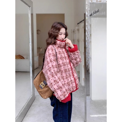 官网女装夏易菲复古红格子小香风羽绒服女2026深冬超火巨好看的洋