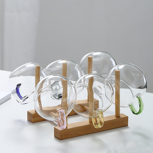 加厚带把玻璃小茶杯套装 6只高颜值彩色150ml迷你功夫茶具品茗杯子