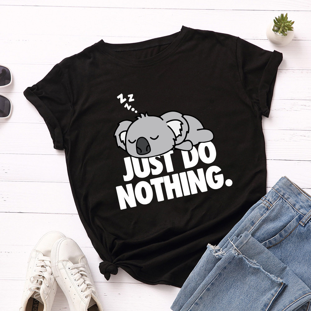 JUST DO NOTHING 코알라 프린트 여성 T 셔츠 반소매 O NEC