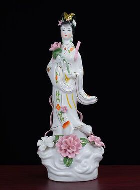 陶瓷何仙姑神像何仙姑仙子保平安居家客厅家用供奉摆件