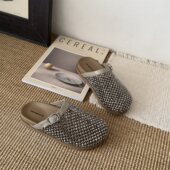 百搭透气勃肯鞋 女一脚蹬懒人半拖鞋 休闲水钻编织包头拖鞋 2026夏季