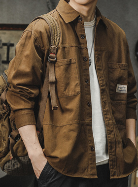 美式工装衬衫式夹克外套男2025春秋新款宽松日系复古休闲长袖衬衣