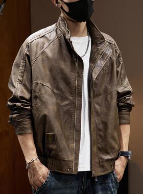 皮衣男美拉德复古机车风PU皮夹克男士2025秋冬季新款飞行员外套男