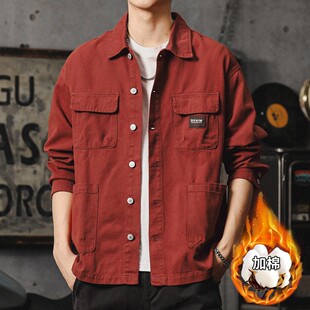 复古牛仔外套男士2025新款美式重磅休闲翻领工装夹克猎装休闲衬衫