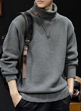 高领毛衣男冬季2024新款慵懒重磅针织潮牌宽松大码男士外套秋冬款