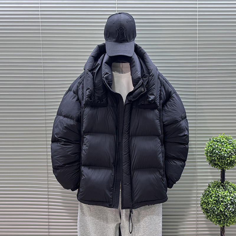 黑色高充绒量羽绒服男冬季新款加厚90白鸭绒极寒连帽短款保暖外套
