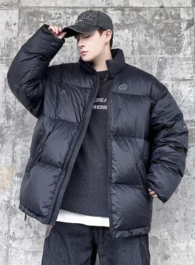 防风袖立领无帽羽绒衣服男士冬季装大码胖子90白鸭绒保暖紫色外套