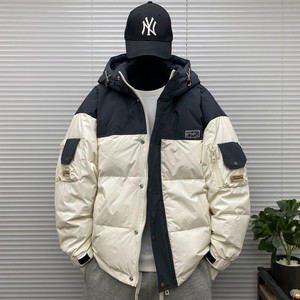 连帽青少年羽绒衣服男士冬季装大码oversize拼接撞色潮牌羽绒外套