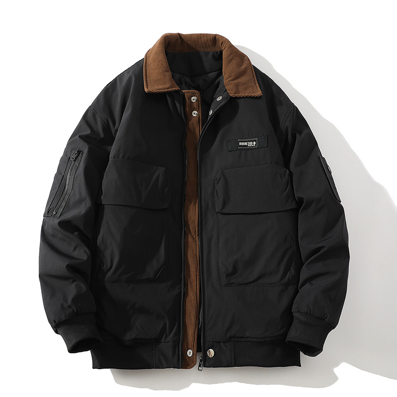 秋冬季灯芯绒撞色拼接棉衣男飞行员工装大口袋宽松翻领棒球服外套,男装,牛仔外套,淘宝优惠券,粉丝福利购,淘宝优惠卷