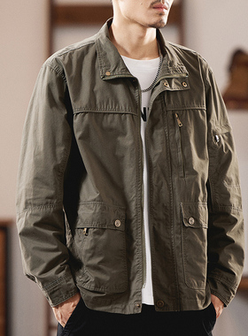 美式复古工装外套男春秋季2025新款户外休闲男士潮牌立领飞行夹克