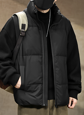 可脱卸针织袖立领羽绒衣服男士冬季装大码胖子保暖无帽羽绒外套潮