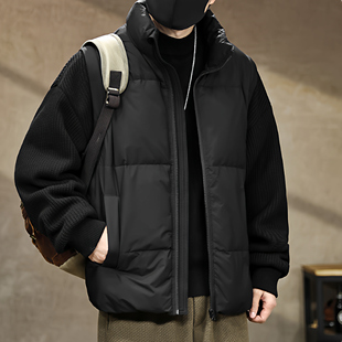 可脱卸针织袖立领羽绒衣服男士冬季装大码胖子保暖无帽羽绒外套潮