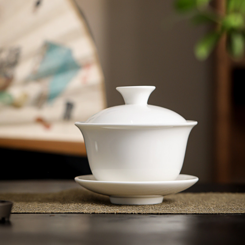 德化特大号盖碗白瓷大容量三才碗家用八宝茶泡茶碗320ML功夫茶具,餐饮具,盖碗,淘宝优惠券,粉丝福利购,淘宝优惠卷