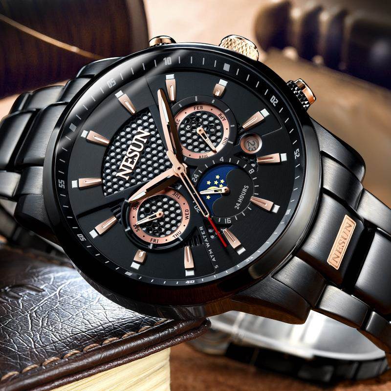 尼尚男士全自动机械手表 时尚 多功能夜光防水运动男表9807