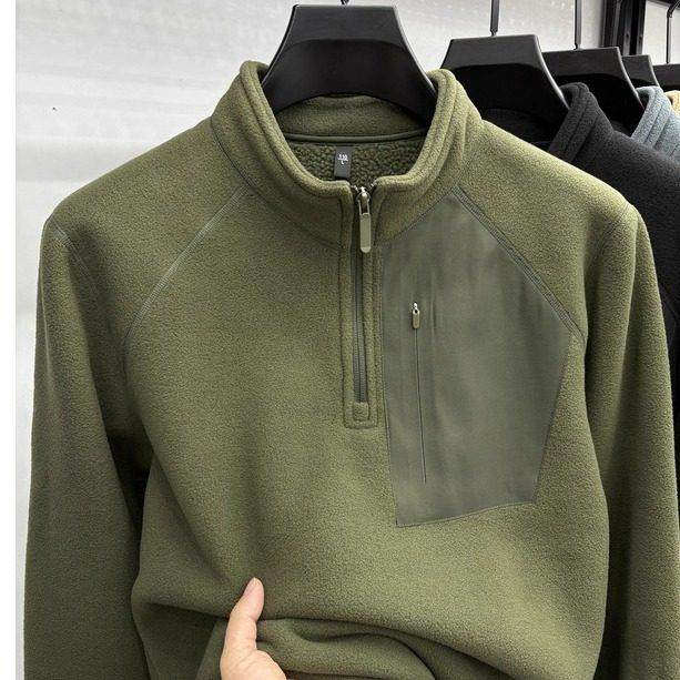 2025新款摇粒绒抓绒半拉链套头卫衣男秋冬季加绒加厚保暖户外防风