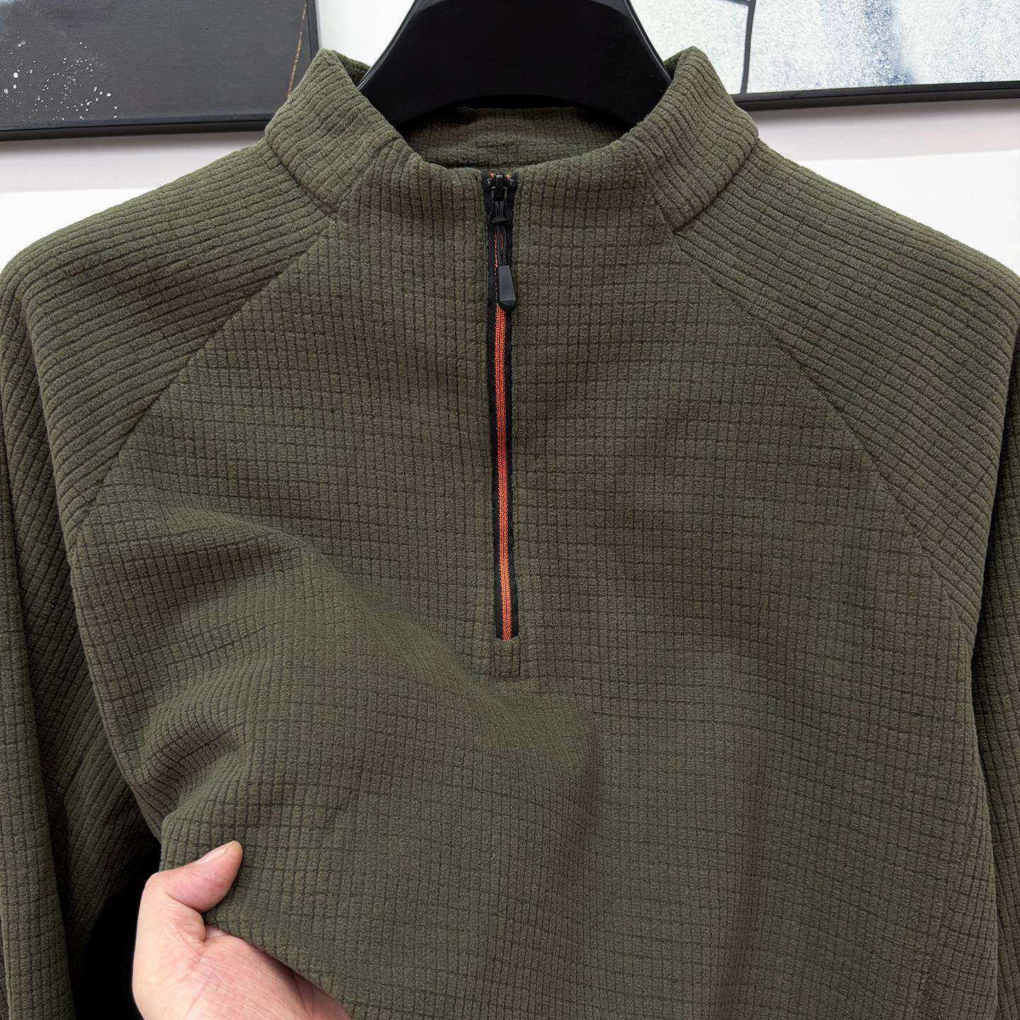 某祖鸟平替秋冬加厚保暖轻户外运动抓绒卫衣男半拉链立领长袖t恤