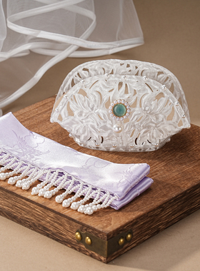 《蝶梦》宋制发冠头饰紫色珍珠发带 汉服配饰发饰3d打印仙气发冠