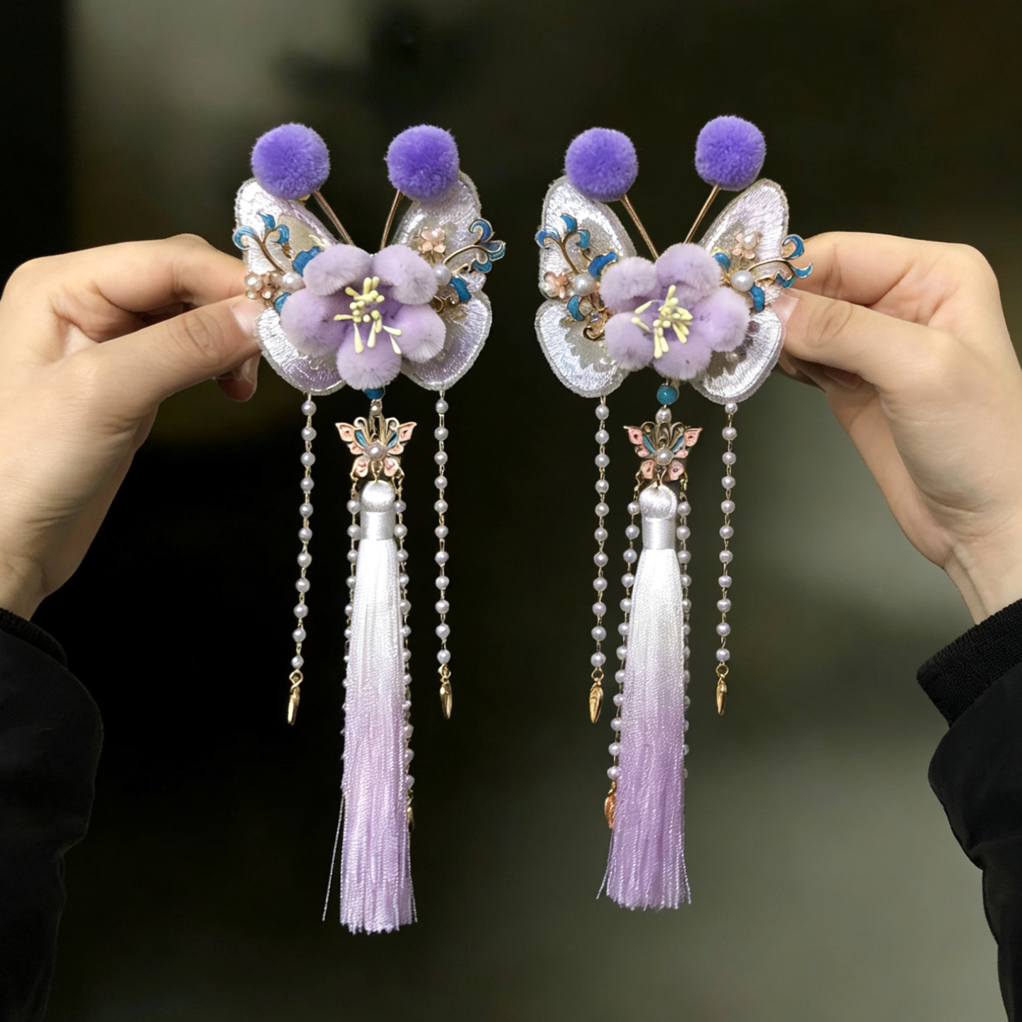 新中式绒花头饰 古风汉服夹子 流苏边夹 紫色毛茸茸发夹,饰品/流行首饰/时尚饰品新,发饰,淘宝优惠券,粉丝福利购,淘宝优惠卷