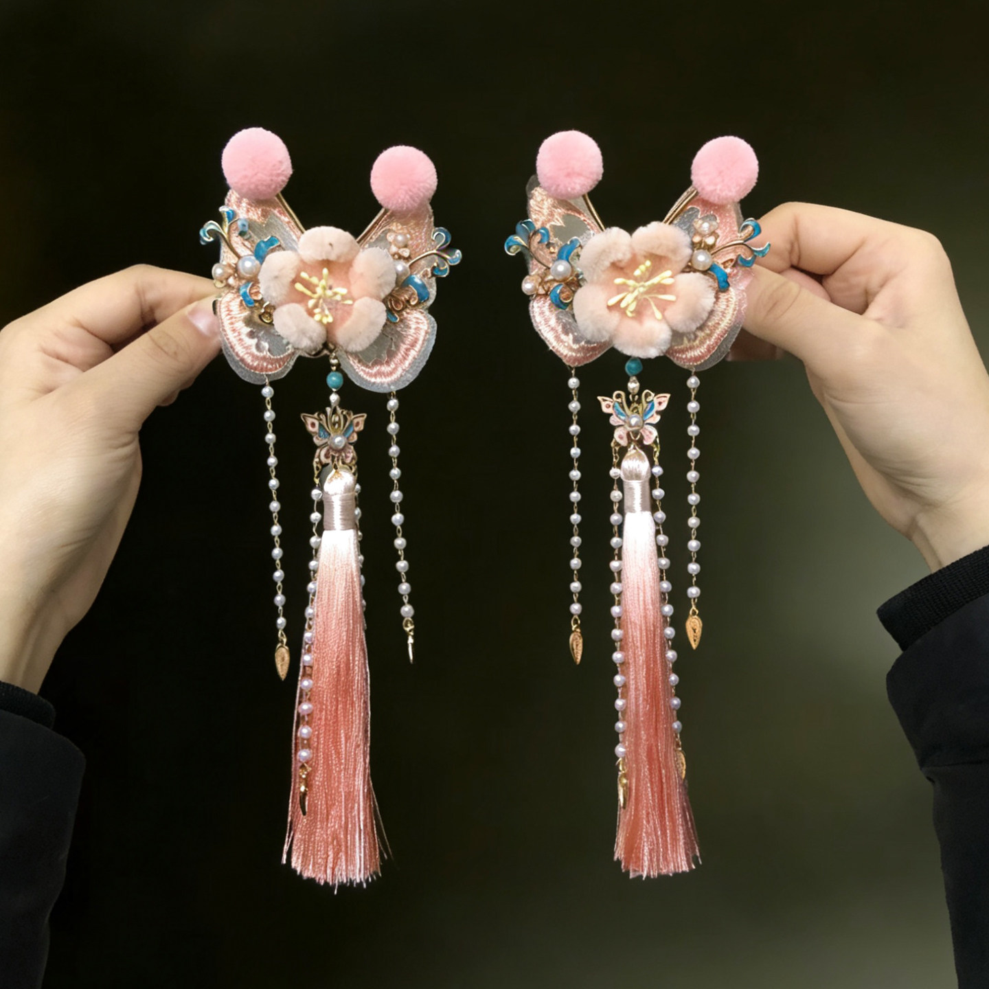 新中式绒花头饰 古风汉服夹子 流苏边夹 粉色毛茸茸发夹,饰品/流行首饰/时尚饰品新,发饰,淘宝优惠券,粉丝福利购,淘宝优惠卷