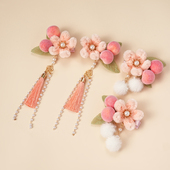 儿童头饰发夹 宝宝汉服毛球桃子发饰 女宝夹子