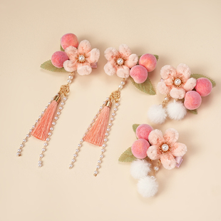 儿童头饰发夹 女宝夹子 宝宝汉服毛球桃子发饰