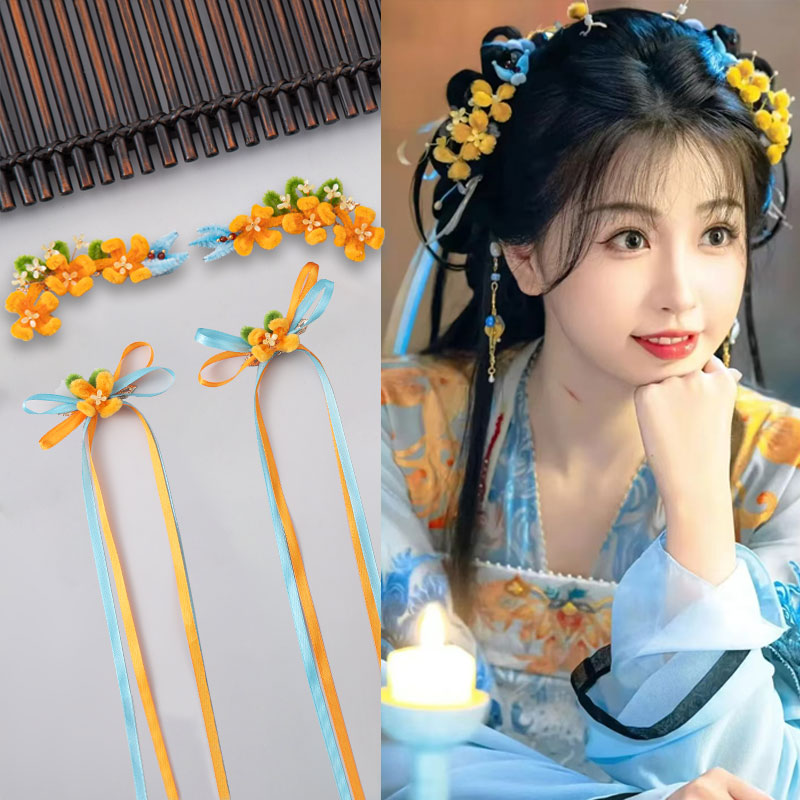 古风飘带发夹中国风手工花朵