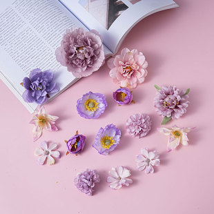 仿真花花朵头饰新娘发夹 森系簪花发饰头花 古装紫色假花鲜花夹子
