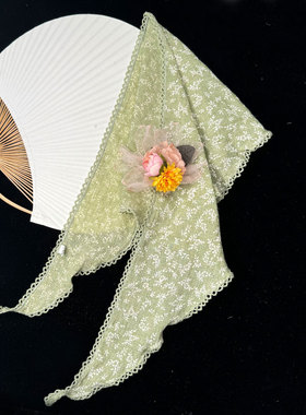 《香草》绿色三角头巾汉服头饰 三角巾 森系田园风发巾