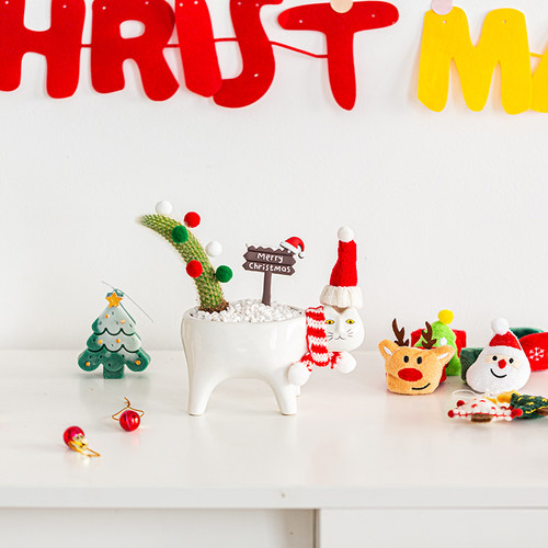 猫咪花盆猴尾圣诞礼物