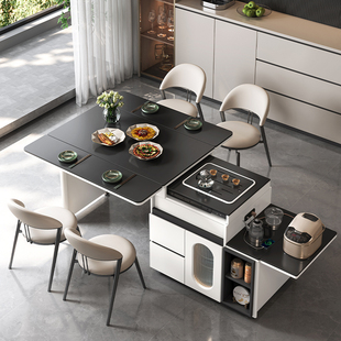 小户型可移动伸缩折叠饭桌家用岩板餐桌椅组合岛台餐茶桌一体边柜