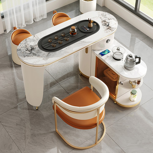 阳台茶桌椅组合家用移动茶岩板桌烧水壶一体茶几小户型旋转茶台