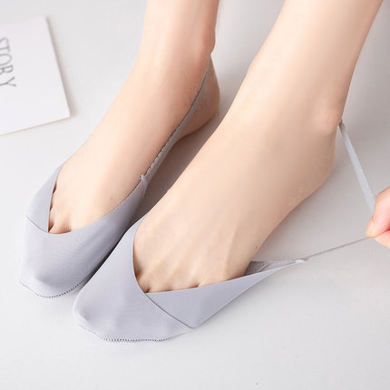 交叉冰丝吊带袜女夏季薄款任意剪船袜硅胶防滑不掉跟隐形袜子百搭