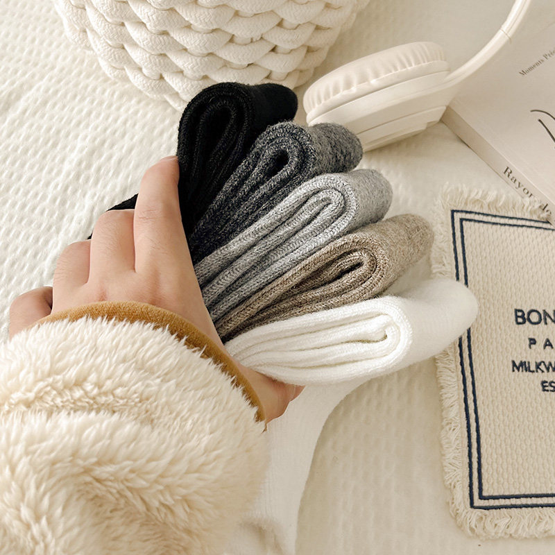 跨境羊毛袜子男款秋冬季中筒加厚抗寒男士双针保暖羊绒长袜纯色