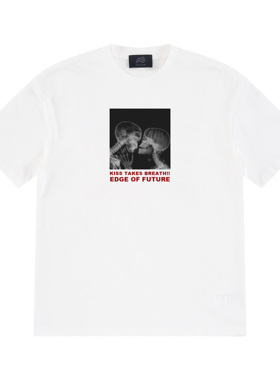 E86BRAND 情人吻别CT印花宽松纯棉短袖