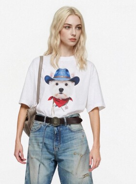 E86BRAND 西高地做旧破坏圆领纯棉短袖