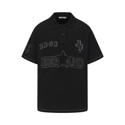 E86BRAND刺绣POLO衫 美式高街宽松翻领短袖夏季潮流休闲男女同款