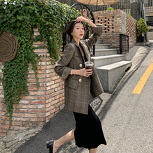 格子短外套休闲春秋上衣网红西服套装 韩版 英伦风 小西装 女2019新款