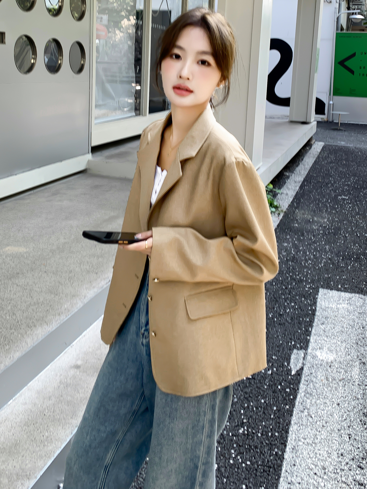 乔觅西装外套女套装2025新款春秋季卡其色高级感小个子休闲小西服