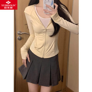 黄色冰丝防晒衣女款夏季修身瑜伽服外套紧身上衣2024新款套装运动