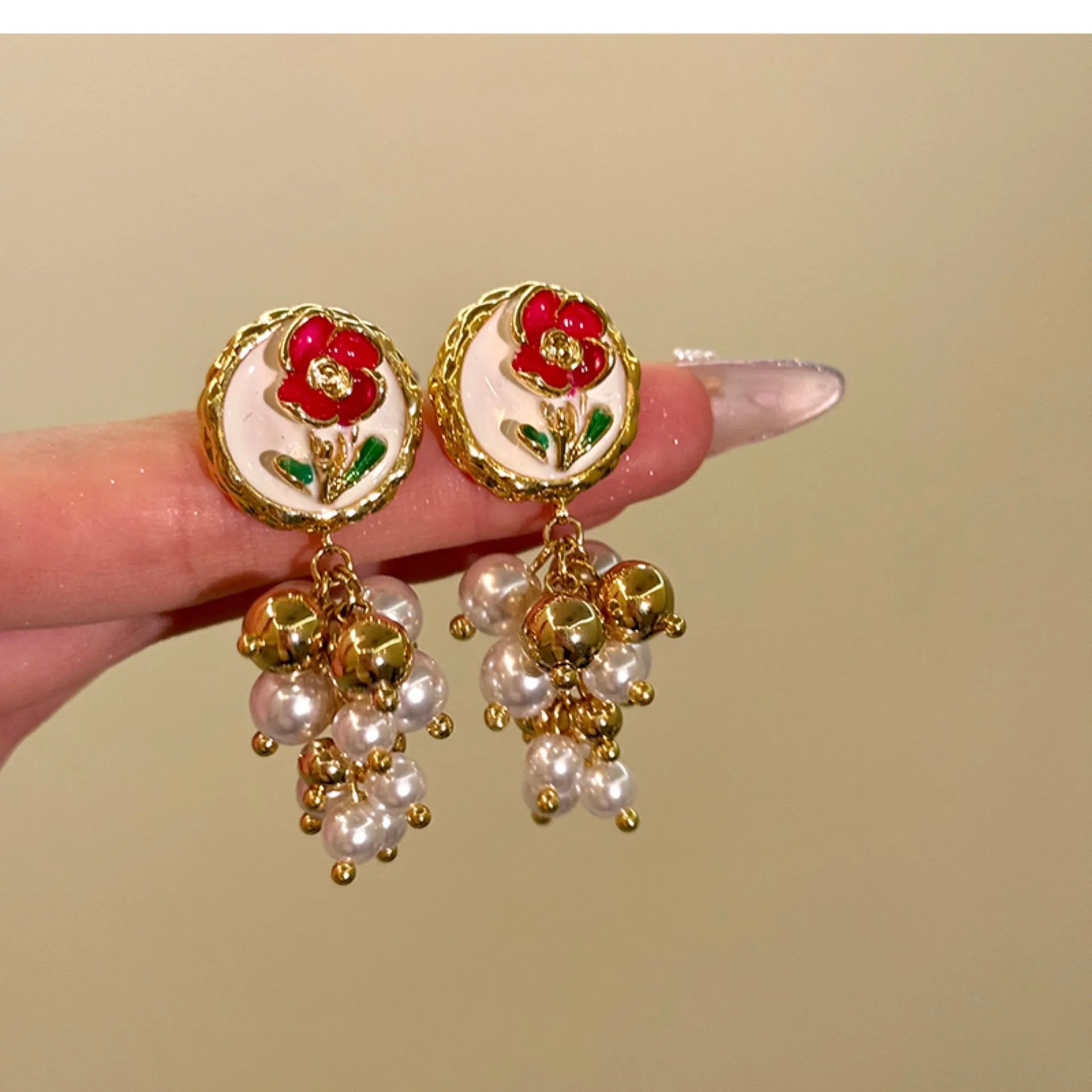 24K真金电镀银针滴油花朵珍珠流苏耳环复古宫廷风耳坠精致耳饰女,饰品/流行首饰/时尚饰品新,耳环,淘宝优惠券,粉丝福利购,淘宝优惠卷