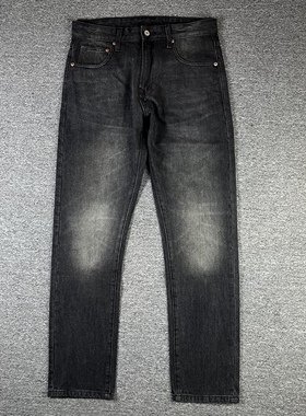 经典修身小直筒 男士棉质黑灰色水洗做旧磨白 复古牛仔裤