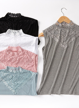 蕾丝花边小背心女罗纹棉外穿宽松无袖纯色上衣打底衫大码夏潮306