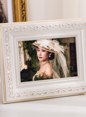 法式婚纱照桌面摆台画框实木洗照片做成相框轻奢高级感6寸8寸定制